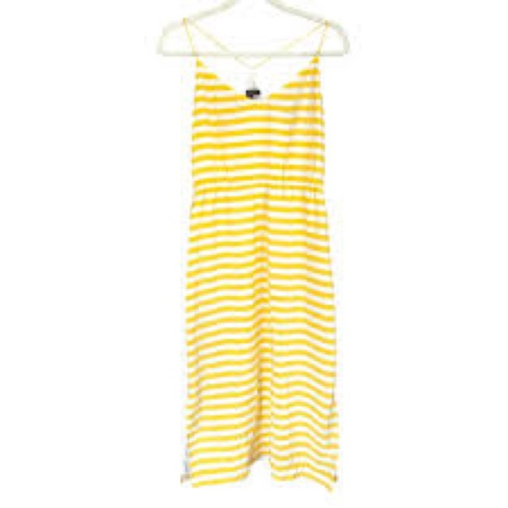 J. Crew Carrie Yellow and White Slit Midi Sundress
